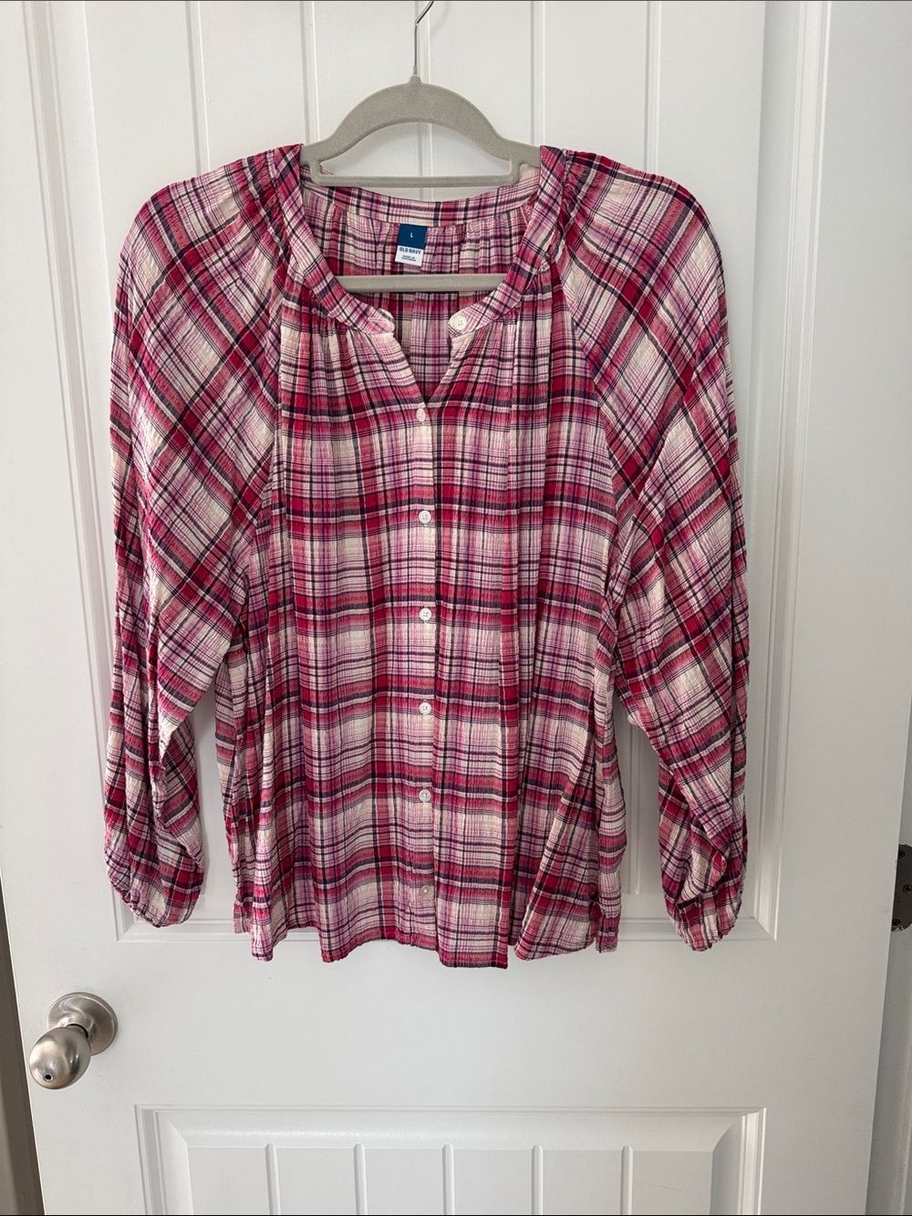 Old Navy Pink Plaid Button-Front Women's Shirt